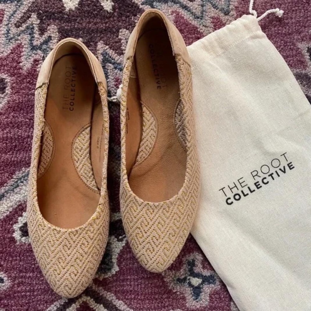 Root Collective Thea Flats in gold spiral fabric